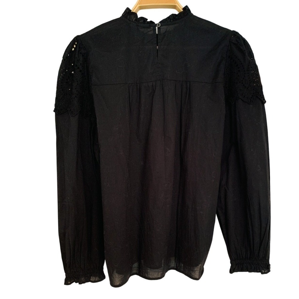 GAP / Black Cotton Eyelet Romantic Boho Puff Sleeve Top / Size‎ Large
